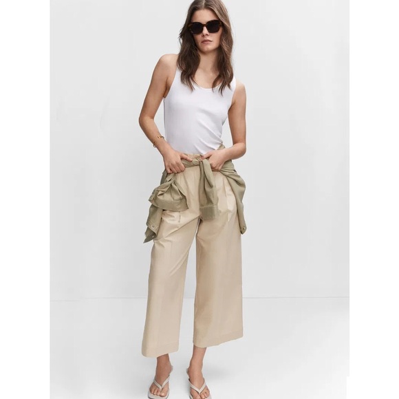 Mango Pope Plain Tailored Trousers size 10 beige - Picture 1 of 5